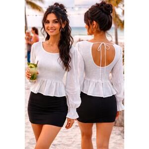Faithfull The Brand Savita Linen Open Back Top - White - size 4